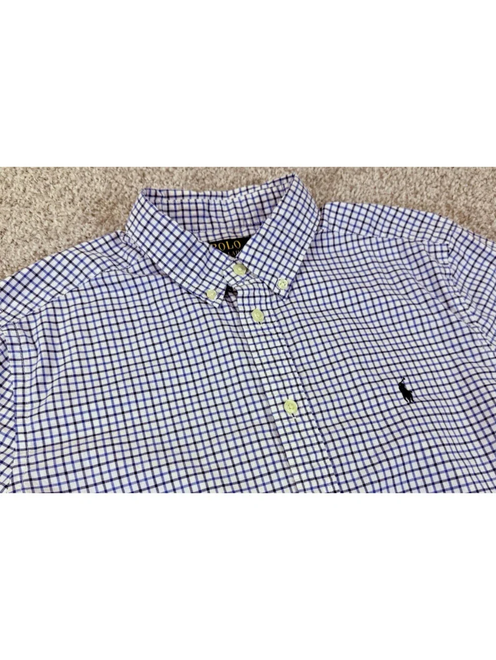 Polo Ralph Lauren Shirt Youth Large Blue Gingham Poplin Check Casual Nat Stretch